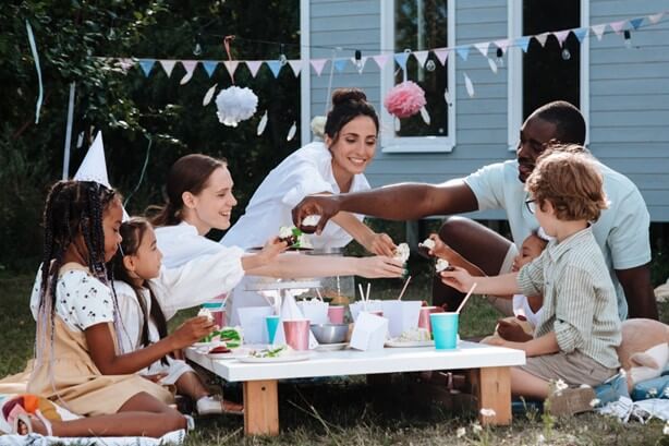 Family outside having a picnic