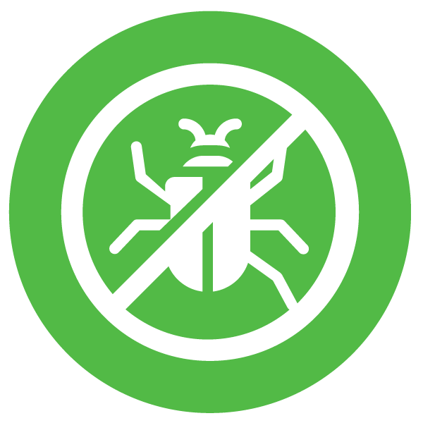 Illustrated graphic of a lawn and plant pest that is crossed out